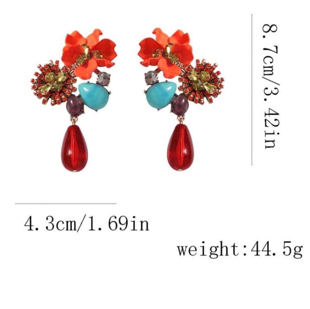 🧡HP! Eye-Catching Floral Crystal Embellished Teardrop Dangle Earrings New! - Picture 5 of 5